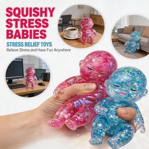 Glitter Doll Squishies Stress Ball, Squishy Babies Sensory Fidget for Stress Relief, Soft Cute Squeeze, Portable Desk Decor & Relaxing Gift for Adults (Pink) thumbnail 6