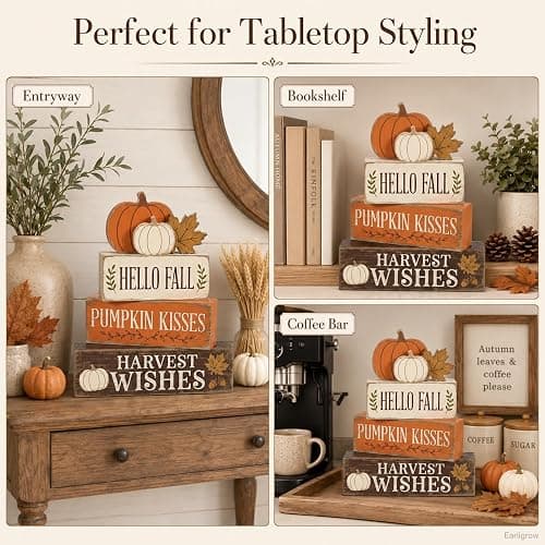 Hello Pumpkin Leaves Fall Decor, Fall Decorations for Home | 4 Pcs Pumpkin Fall Home Decor Farmhouse Autumn Thanksgiving Table Tiered Tray Decorations, Fall Party Centerpiece for Kitchen thumbnail 6