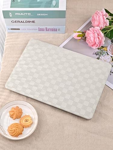 Seorsok Compatible with MacBook Air 13.6 inch Case M4 M3 M2 2025 2024-2022 Release A3240 A2681 A3113 Touch ID,Elegant Leather Plastic Hard Shell Case with Keyboard Cover,Beige PVC Grid No Logo Cutout thumbnail 4