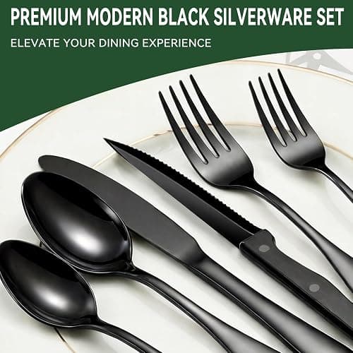 JUNLIN 49 Pieces Black Silverware Set with Steak Knives, Stainless Steel Silverware with Organizer Flatware Utensils Set for 8, Forks and Spoons Silverware Set Cutlery Set thumbnail 8