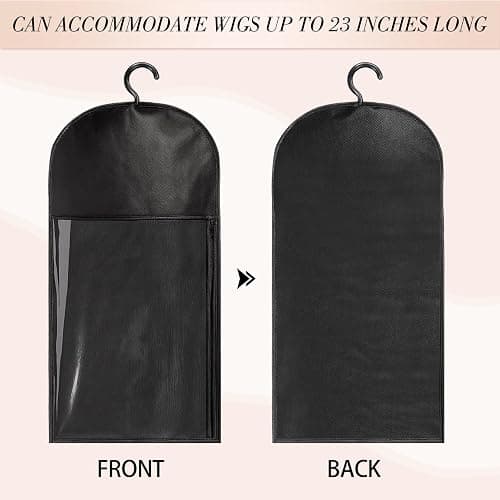 4 Pack Wig Storage Bags with Hanger, 24 Inch, Black | Dust-proof non-woven bags, clear window, wig-safe hanger, closet or travel storage thumbnail 6
