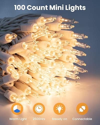 Minetom Clear Christmas Lights Set 100 Count 20 Feet Incandescent Bulb Mini String Lights for Indoor Christmas Tree Garland Birthday Wedding Party Festival Decoration, White Wire thumbnail 8