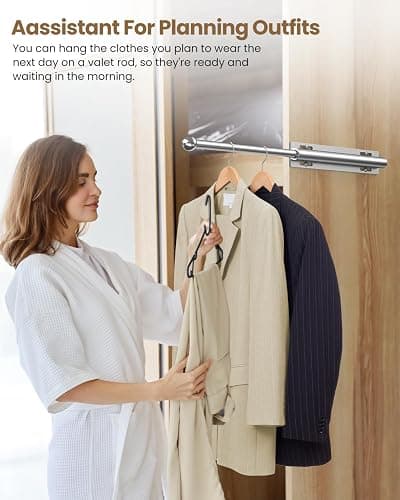 Supforce Valet Rod for Closet Pull Out, Retractable Slide Out Valet Rod Closet Organization, 12" Aluminum Valet Clothing Hanger Rods Perfect for Suits, Freshly Pressed Clothes, Polished Chrome thumbnail 3