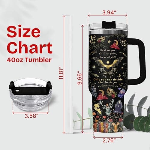 34HD 40oz Fantasy Gothic Tumbler With Handle – Velaris Quote Stainless Steel Insulated Cup With Straw, Starry Night Magic Crystals Design thumbnail 2
