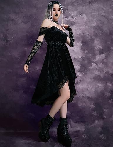 LANSHULAN Gothic Clothes Dress,Lace Mini Sleeveless Lace Draped Bodycon Goth Vintage Dresses Without Gloves - Small - Black thumbnail 3