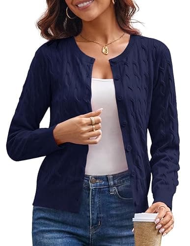 GRACE KARIN Womens Long Sleeve Button Up Cable Knit Cardigan Lightweight 2025 Crewneck Button Down Sweaters for Women - Image 1