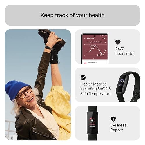 Google Fitbit Inspire 3 Health and Fitness Tracker with Stress Management, Workout Intensity, Sleep Tracking, 24/7 Heart Rate and More, Midnight Zen/black, One Size (S and L Bands Included) - Black/Midnight Zen thumbnail 6