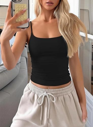 Darong Women Padded Tank Top Built in Bra Adjustable Spaghetti Straps Double Lined Basic Cami Shirt thumbnail 3