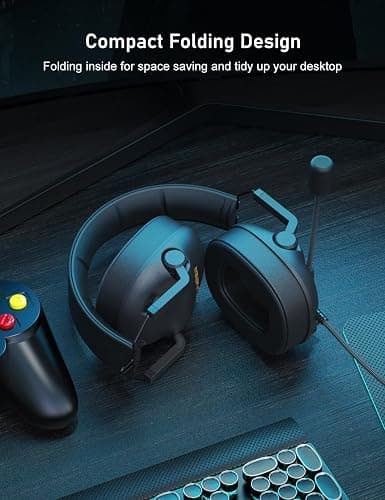 SENZER SG500 Surround Sound Pro Gaming Headset with Noise Cancelling Microphone - Soft Memory Foam Padding - Portable Foldable Headphones for PC, PS4, PS5, Xbox One, Switch - Black thumbnail 2