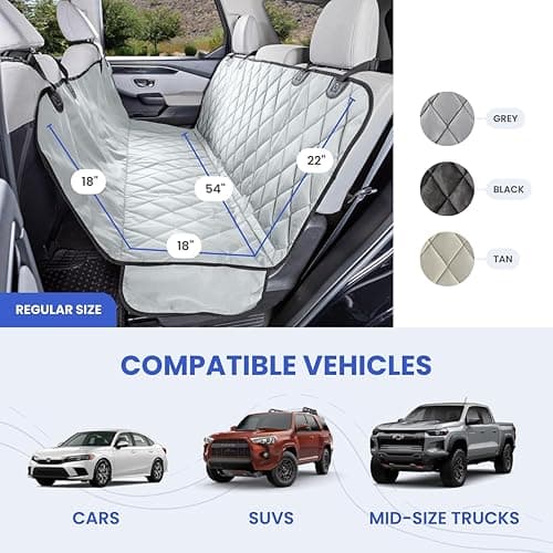 4Knines Dog Backseat Cover with Hammock for Cars, SUVs, and Trucks – Waterproof Layers, Nonslip Seat Protector, Durable Nylon Clips, K9 Shield with Heavy Duty Thread, (Regular, Tan) - Regular - Tan thumbnail 2