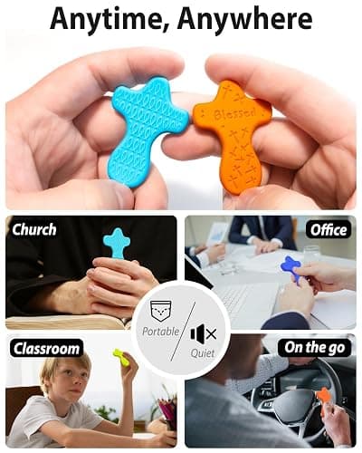 12 Pcs Cross Fidget Toy, Textured Worry Pocket Cross, Quiet Sensory Toy for Autism ADHD, Stress Relief, Christian Prayer Cross Fidget for Church Giveaways, Sunday School, Classroom Prizes. thumbnail 4