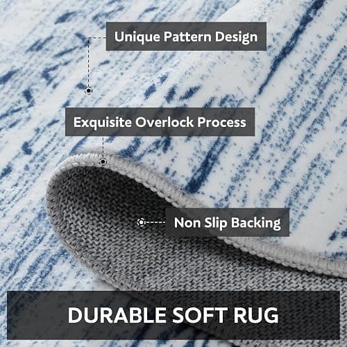 5x7 Area Rugs for Living Room Machine Washable Rug Distressed Indoor Carpet Neutral Moroccan Boho Rug Ultra Soft Area Rug for Bedroom Dining Room Playroom Office, Blue thumbnail 5