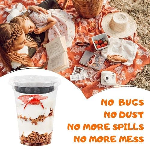 Aatriet Clear Plastic Parfait Cups with Insert &Lids No Hole - Yogurt Fruit Parfait Cups for Kids, for Dips and Veggies, Take Away Breakfast and Snacks. No Leaking (12oz. flat, 50sets) thumbnail 5
