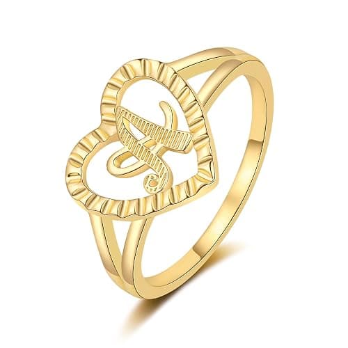 RLMOON Gold Initial Rings for Women Non Tarnish 14K Gold Plated Vintage Heart Thumb Rings Personalized Carved Letter Statement Stackable Rings Size 6-10 Jewelry Gifts - Image 1