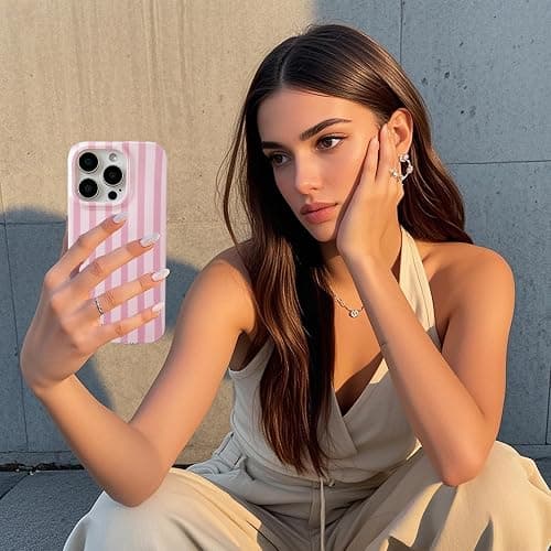 ZTOFERA Cute Vertical Striped Case for iPhone 16 Pro,Pink | Raised Edge Protection/Soft Anti-Scratch Back/Slim and Glossy/Fashion Simple Pattern Phone Cover for Women Girls thumbnail 5