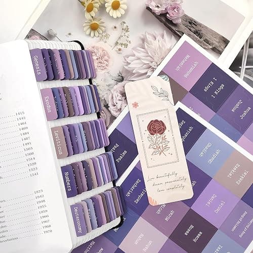 ZIEYOMI- Bible Tabs, Bible Journaling Supplies, Large Print Bible Tabs for Women and Men, 66 Bible Index Tabs Old and New Testament, Bible Accessories, Include 14 Blank Bible Book Study Tabs - Purple - Purple thumbnail 4