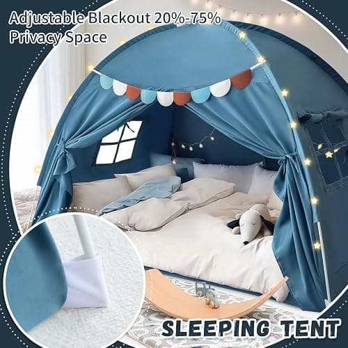 Razee Full Size Bed Canopy for Kids, Boys Bed Tent Dream Privacy Sleeping Tents Indoor, Toddler Under Bunk Bed Tent with Pennant Banners - Full Blue thumbnail 5
