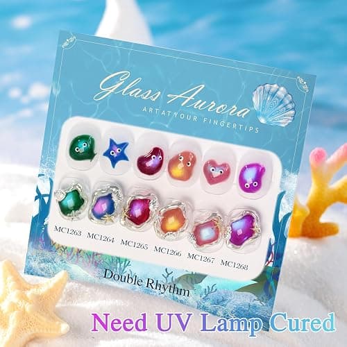 Double Rhythm Cat Eye Gel Nail Polish Set of 6 Same Color Same Bottle 0.5 Oz Shimmer Glitter with Magnet Holographic Reflective Magnetic UV Nail Polish Kit at Home (Glass Galaxy Green-T6-59) thumbnail 9