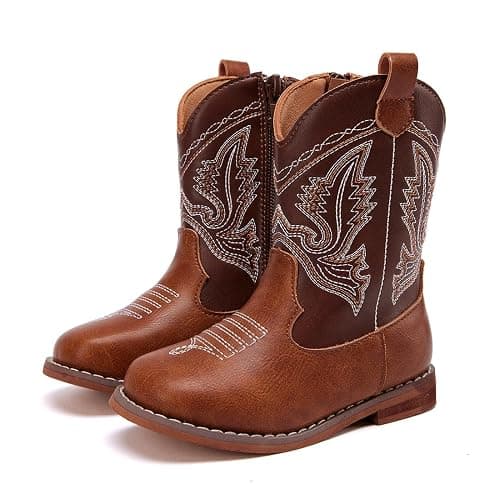 BMCiTYBM Toddler Cowboy Boots Western Cowgirl Boots Boys Girls Mid Calf Square Toe Riding Walking Shoes - Image 1
