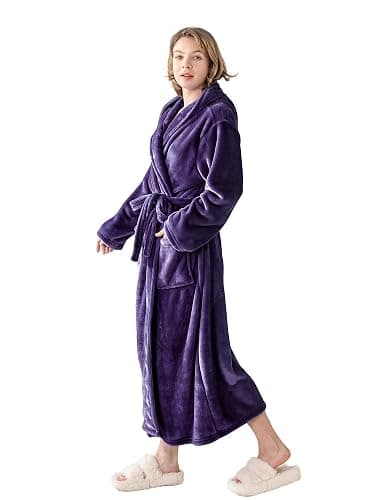 KORBLISS Robes for Women - Hooded Plush Fleece Bathrobe with Sash & Pockets, Full-Length Lightweight Spa Robe thumbnail 2