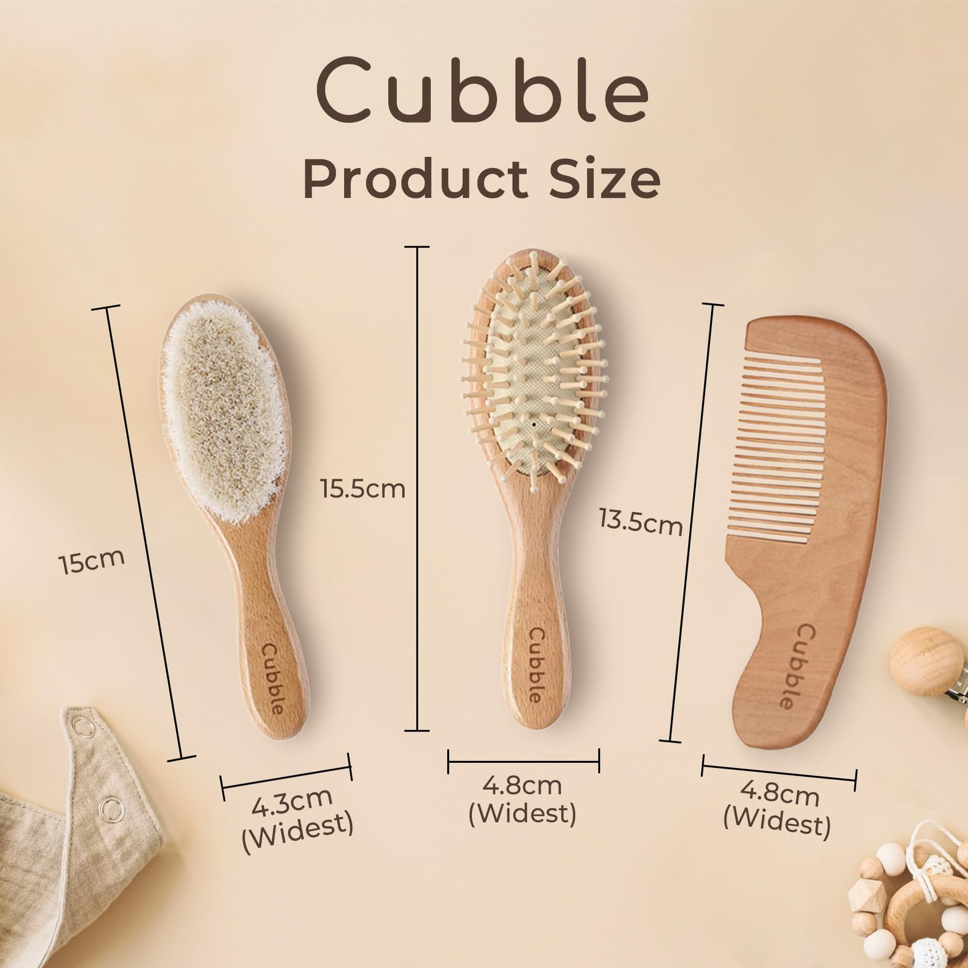 Wooden 100% Natural Goat Hair Brush and Comb Set for Newborns and Toddlers thumbnail 3