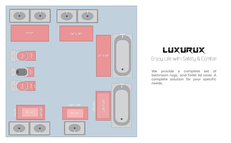 LuxUrux Bathroom Rug Set 2 Piece, Soft Absorbent Cheinlle Microfiber Bath Mat with Contour Toilet Rug, Non-Slip, Machine Wash Dry, Plush Shaggy Mats for Bathroom (20"x 30"+20"x 20" U-Shaped Gray) thumbnail 7