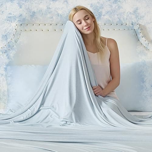 CHOSHOME Cooling Blanket for Hot Sleepers - Summer Blanket Thin Soft Lightweight Breathable Double Side Enhanced Cooling for Hot Flashes, Night Sweats, Bed, Couch (Ice Blue, 90 x 108 inches) - Image 1