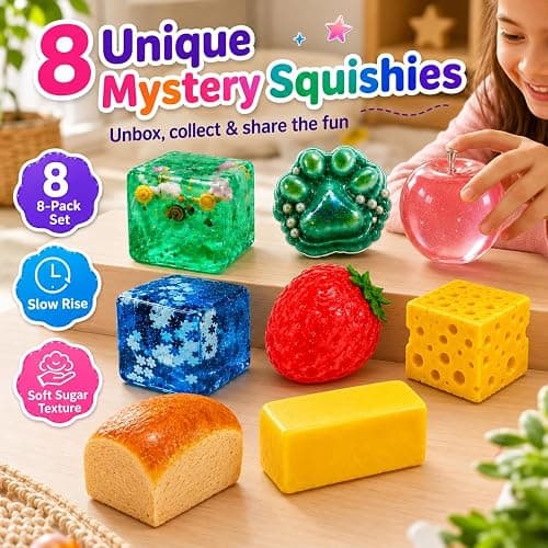 Squishy Box 8-Pack Set - Slow Rise Sugar Squishy Toys, Mystery Stress Relief Fidget Gift, Fun Party Favors, Collectible Squeeze Packs for Kids & Adults thumbnail 2