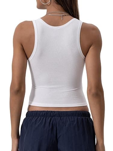 Danysu Women Rib Tank Top Padded Workout Top Square Neck Crop Tank Fitted Basic Cami Tops thumbnail 5