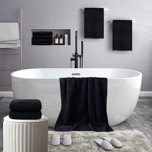 HOMEXCEL 8 Piece Bath Towel Set, Microfiber Bathroom Towel - 2 Bath Towels, 2 Hand Towels, and 4 Wash Cloths, Super Soft, Highly Absorbent Towels for Bathroom, Gym, Hotel, and Spa (Black) thumbnail 2