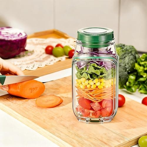 ChefktCove Reusable Salad Jar Pod, Side Opening Leakproof Container with Dressing Cup - Meal Prep, Office Lunch, Travel, Picnic - BPA-Free, Microwave & Dishwasher Safe (Pink) thumbnail 2