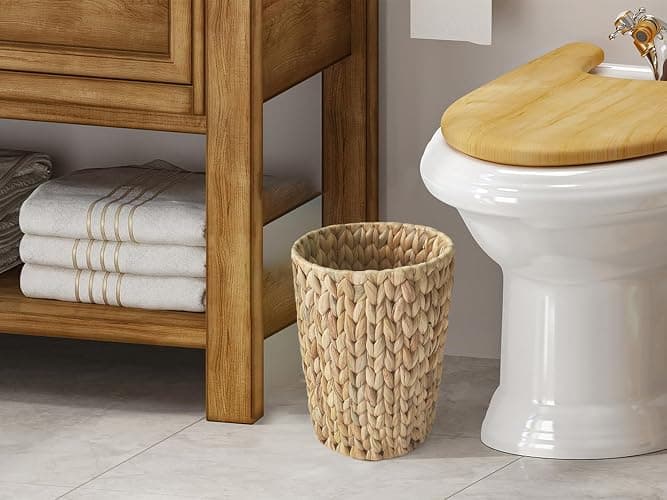 Coeusy Wicker Trash Can,Small Bathroom Trash Can,Water Hyacinth Wicker Waste Basket for Bathroom,Boho Waste Basket for Bedroom,Home Office,Compact Spaces(2 Gallon Round) thumbnail 2