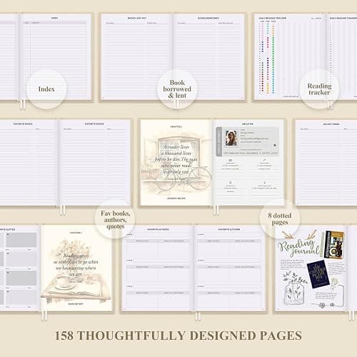 Lanpn Reading Journal Book Journal for Book Lovers Readers - Linen Hardcover Reading Log Book with 52 Book Reviews - Book Tracker Journal Reading Notebook Bookish Gifts, 9.3"x7.7", 158 Pages (Beige) thumbnail 5