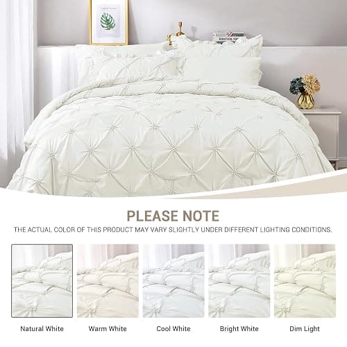 JOLLYVOGUE Ivory Full Size Comforter Sets 7 Pieces, Pintuck Bed in a Bag Comforter Set for Bedroom, Bedding Comforter Sets with Comforter, Sheets, Ruffled Shams & Pillowcases thumbnail 5