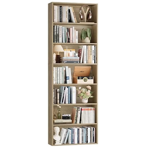FACBOTALL 82" Tall Bookshelf, 7-Tier Open Shelves Bookcase, Freestanding Display Storage Shelves, Tall Bookcase Home Decor Furniture for Home Office, Living Room, Bedroom, Light Oak - Image 1