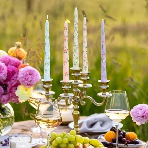 Sungmor Pretty Floral Taper Candlesticks, Beautiful 5-Color Decal Craft, 10" Long Decorative Candle, Scented & Colored Tall Candlestick, Long Burning & Smokeless Tapered Holiday Party Celebrate Candle thumbnail 7