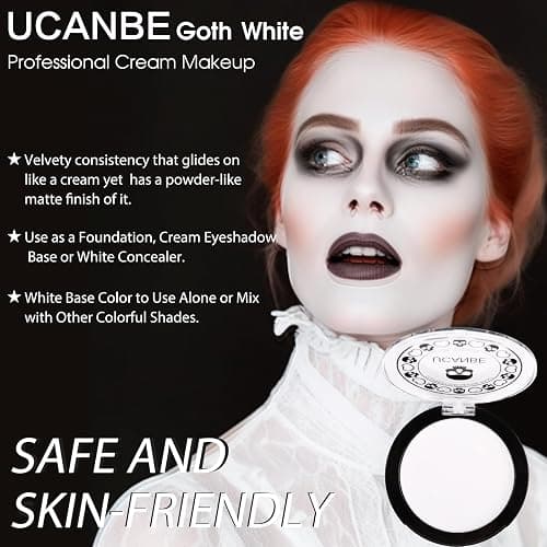 UCANBE Goth White Cream to Powder Foundation Makeup, Professional Clown White Face Body Paint with Matte Finish for Halloween, SFX Makeup, Cosplay, Costume, Stage, Mime & Film(0.52oz) - White thumbnail 3