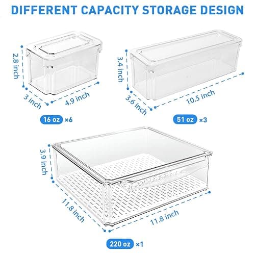 Pomeat 10 Pack Fridge Organizer, Stackable Refrigerator Bins with Lids, BPA-Free Produce Fruit Storage Containers for Fridge, Clear for Food, Drinks, Vegetable thumbnail 2