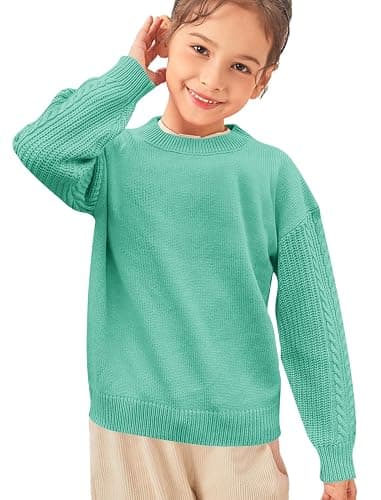 INFULEIMU Girls Sweaters Crewneck Long Sleeve Kids Sweater Fall Winter Chunky Knit Pullover Jumper 5-14 thumbnail 5