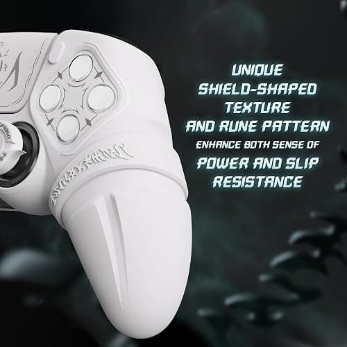 PlayVital Runes Edition Silicone Cover Skin for ps5 Controller with Thumb Grips & Touchpad Skin & D-pad Area Sticker, Anti-slip Controller Grip Cover Compatible with ps5 Charging Dock- White thumbnail 4
