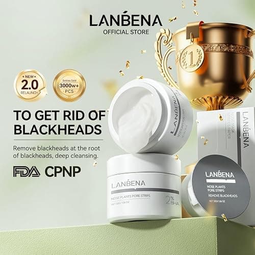 LANBENA 2.0 Blackhead Remover - 60 Pieces Peel Off Mask for Nose & Face, Nose Plants Pore Strips with Salicylic Acid, Blackhead Removal Kit 1.05oz thumbnail 7
