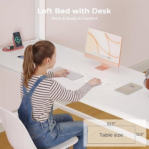 ADORNEVE Full Size Loft Bed with Desk,14 Storage Drawers & Power Outlet, Full Loft Beds with LED Lights, Pegboard, Metal Loft Bed with Safety Guardrail & Ladder, Space Saving for Teens, White thumbnail 5