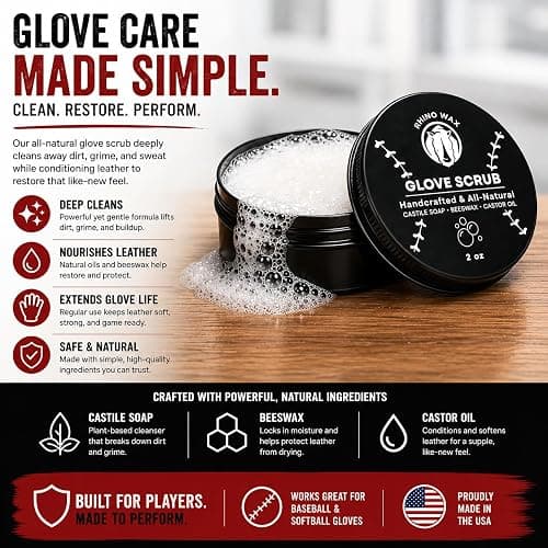 Rhino Wax Baseball Glove Scrub for Deep Cleaning, Dirt & Grime Removal | Deep clean baseball gloves with Glove Scrub that removes dirt, grime and buildup while protecting glove condition and feel. thumbnail 4