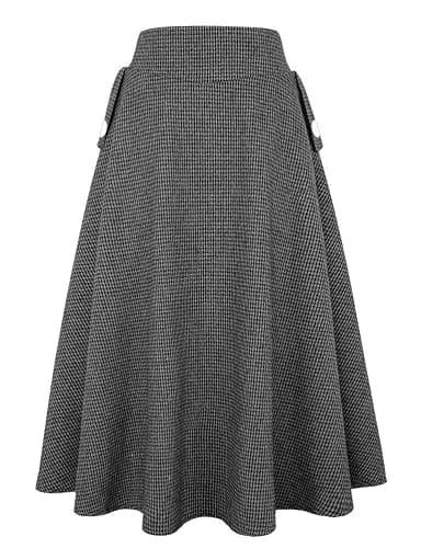 IDEALSANXUN Women’s Fall Winter High Waisted Wool Plaid A-line Long Skirt thumbnail 3