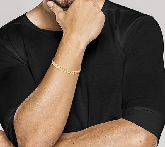 Miabella 18K Gold Plated 925 Sterling Silver Italian 5mm Solid Diamond-Cut Cuban Link Curb Chain Bracelet for Men Women, Made in Italy - Image 1