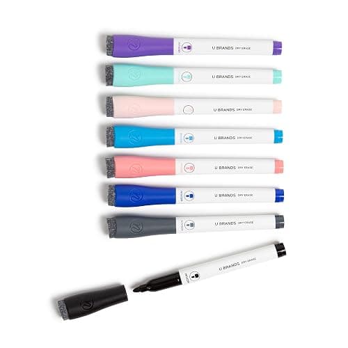 U Brands Fine Tip Dry Erase Markers with Eraser, Low Odor Whiteboard Markers Fine Tip, Assorted Bright Colors, Set of 8 - Image 1