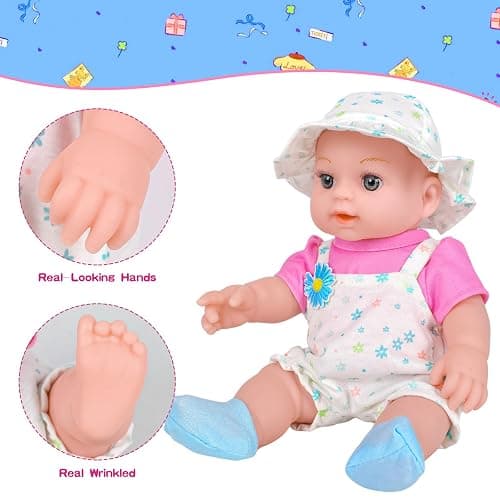 12" Girls Baby Doll Daisy Theme Backpack Carrier Playset,12 Inch Reborn Baby Dolls With Accessories And Clothes Set Toy Stuffs Pink Hanky Diaper Bottle Nipple And Gifts For Baby Toddler Age 3+ thumbnail 7