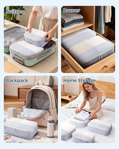 Narwey 7 Set Striped Packing Cubes for Travel Carry on Suitcase, Durable Packing Organizers Bag for Kids Women Men, Duffle Bags Backpack Travel Essentials Accessories (Greyish Blue Stripe) thumbnail 8
