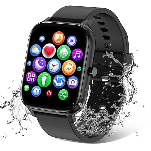 Smart Watch for Men Women Compatible with iPhone Samsung Android Phone 1.83 inch Full Touch Screen IP68 Waterproof Bluetooh Fitness Tracker Heart Rate/Sleep Monitor, Black - Image 1