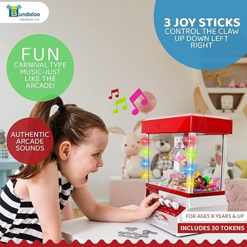 Bundaloo Claw Machine Arcade Game with Sound, Cool Fun Mini Candy Grabber Prize Dispenser Vending Toy for Kids, Boys & Girls (W/Flashing Lights) thumbnail 6